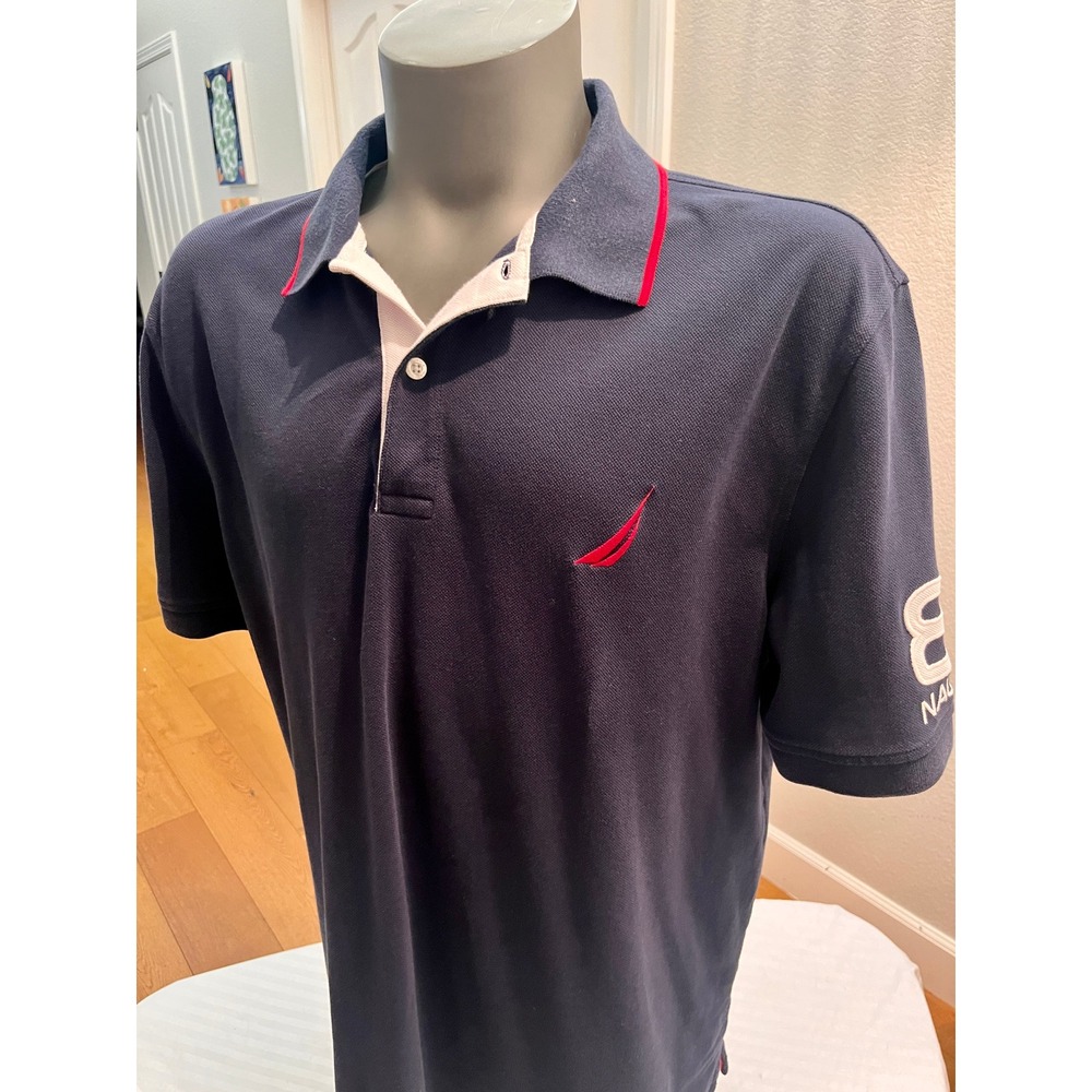 Nautica Polo Shirt Mens XXL Navy Blue Excellent 83 Embroidered Short Sleeve Piqu